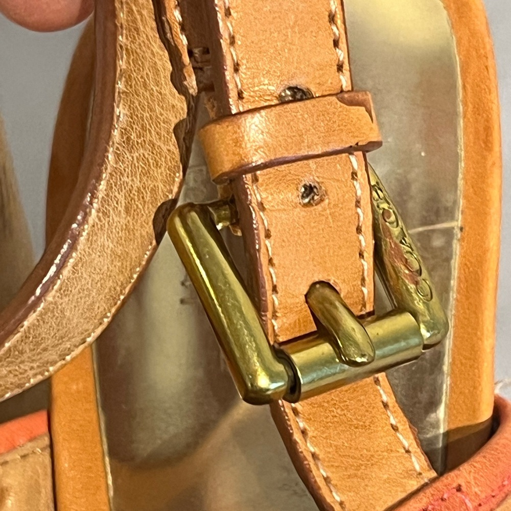 Coach Tan and Orange Leather Tassel Wedge Sandals - Picture 4 of 16